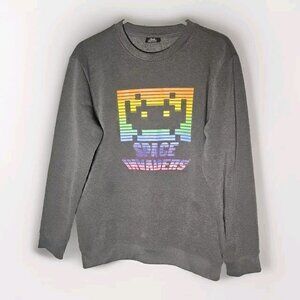 Official Space Invaders Sweatshirt Gray Size Medium Neon Print.